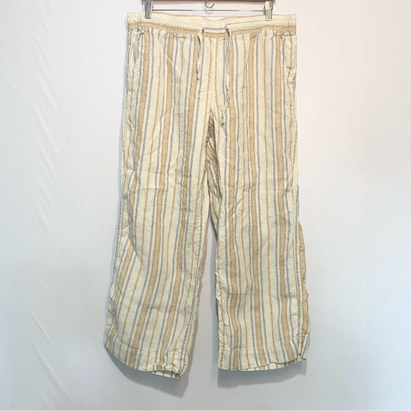 L.L. Bean Linen Pants Women's Size 16 Petite Beige Striped‎ Straight Leg Casual - Picture 1 of 11